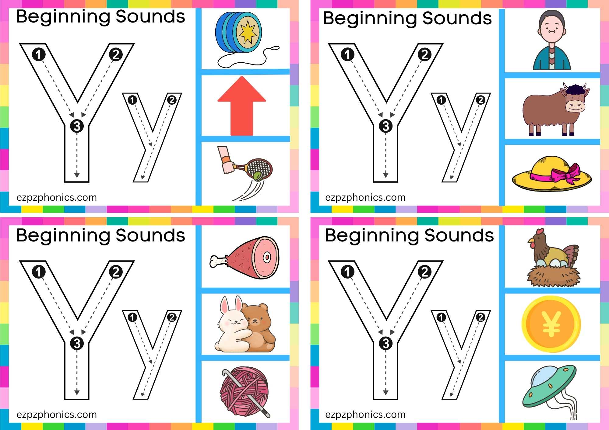 1 Y Beginning Sound Clip Cards